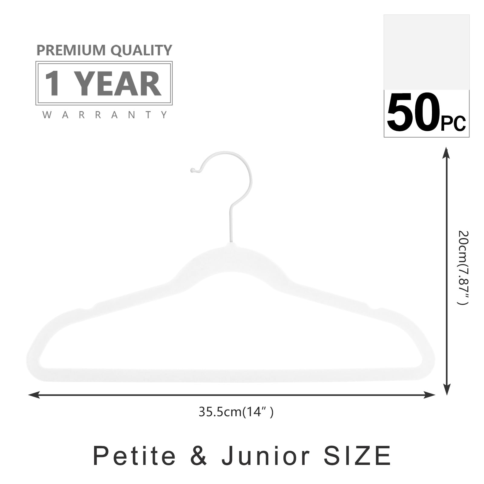 Mizgi Premium All White Kids Velvet Hangers With White Hooks 50 Pack 14'' Inch White Felt Space Saving Hangers,Nonslip Huggable